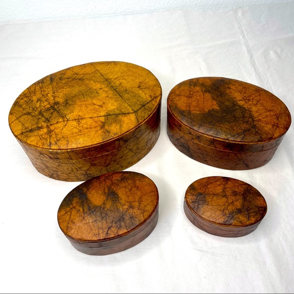 Other - Storage Nesting Boxes Set of 4 Faux Leather Oval Shape Brown